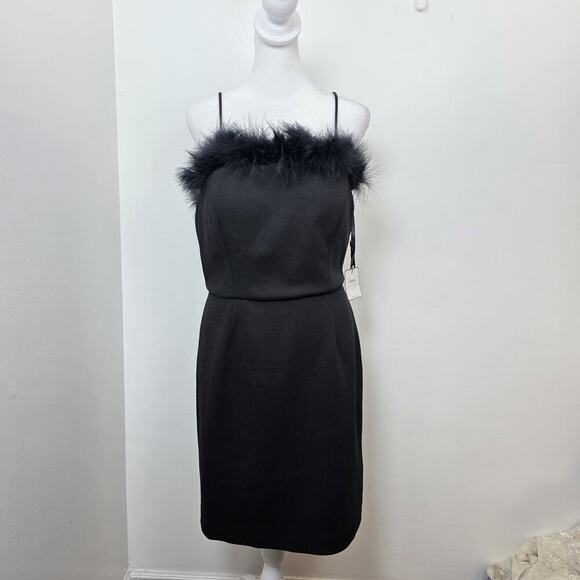 Laundry By Shelli Segal Black Feather Trim Sheath Sleeveless Mini Dress Size 8 - Picture 2 of 11